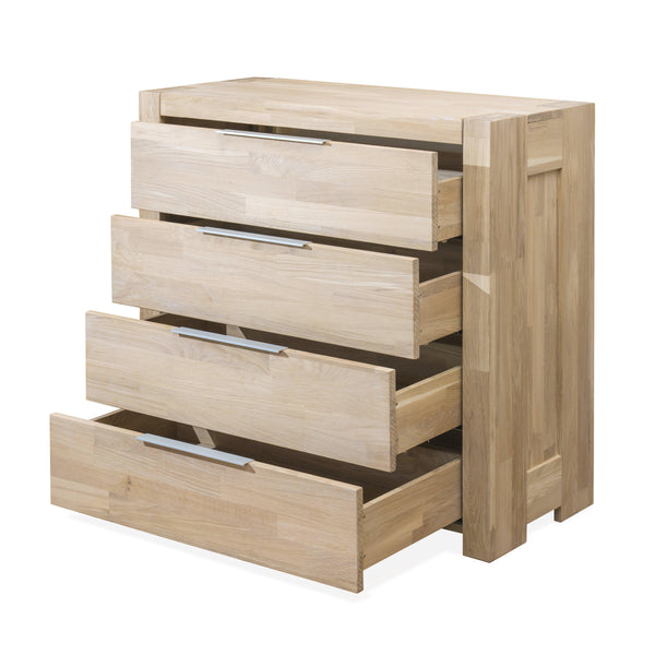  Cassettiera in rovere massiccio a 4 cassetti in stile scandinavo 