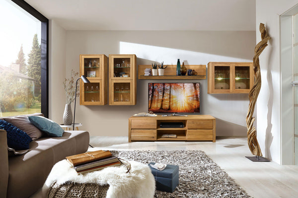 Armadio a muro in legno massiccio di rovere NordicStory con contenitore in vetro scandinavo 