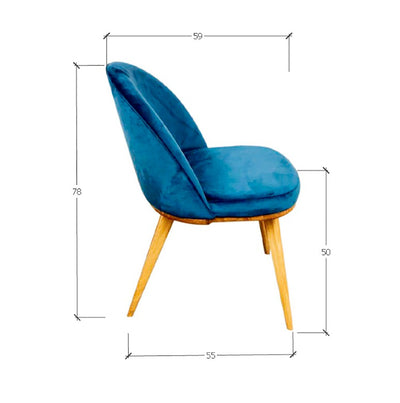 NordicStory Confezione da 4 sedie da pranzo trasparenti, struttura in rovere massiccio, rivestimento in blu Monako