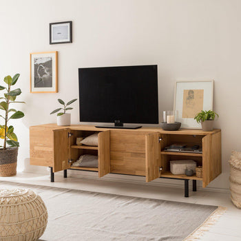 Porta TV NordicStory in legno massiccio di quercia Design industriale scandinavo 